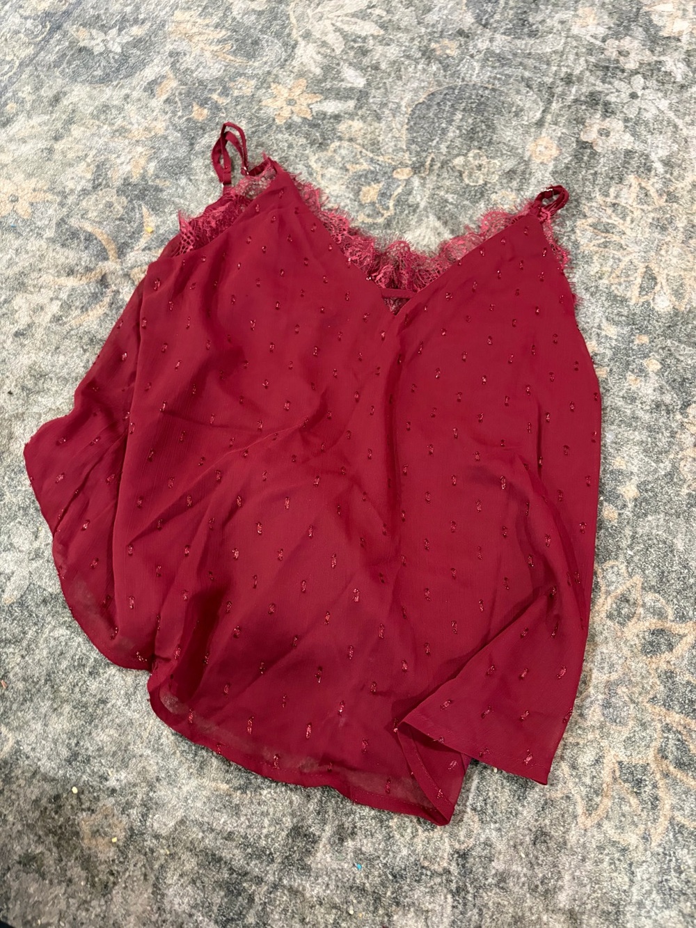 Blu Pepper Burgundy Lace-Trim Cami Tank